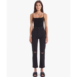 Mother Denim High Waisted Rider Ankle Guilty Black Distressed